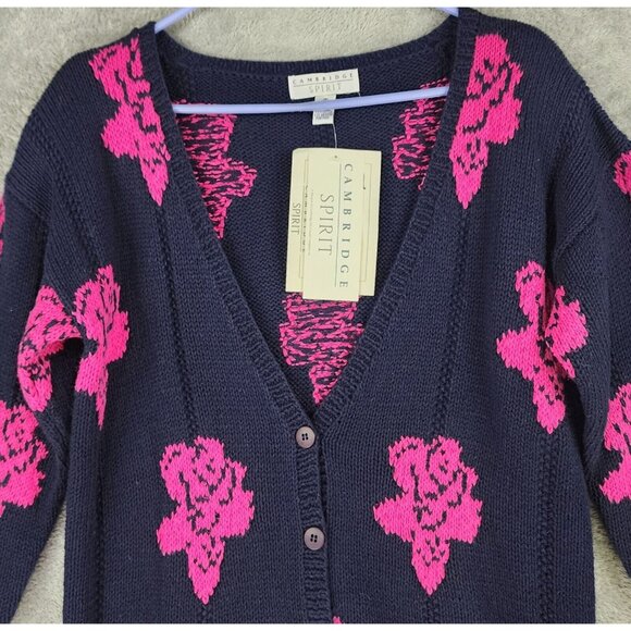 Cambridge Spirit Sweater Womens Small Blue Pink Rose Button Up Vintage Cardigan - Picture 6 of 10